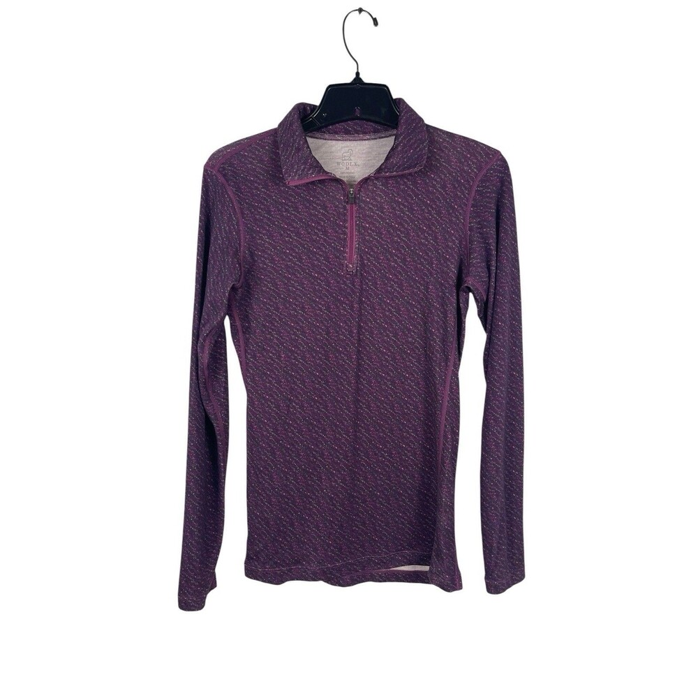 WoolX Merino Wool Quarter Zip Pullover Womens M Purple Print Base Layer